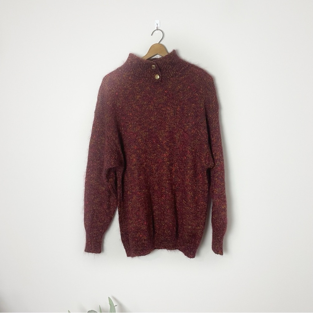 Women's Size:Large Red Speckled Mock Neckline Long Sleeve Mohair Sweater